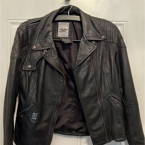 Black Leather Harley Davidson Riding Jacket